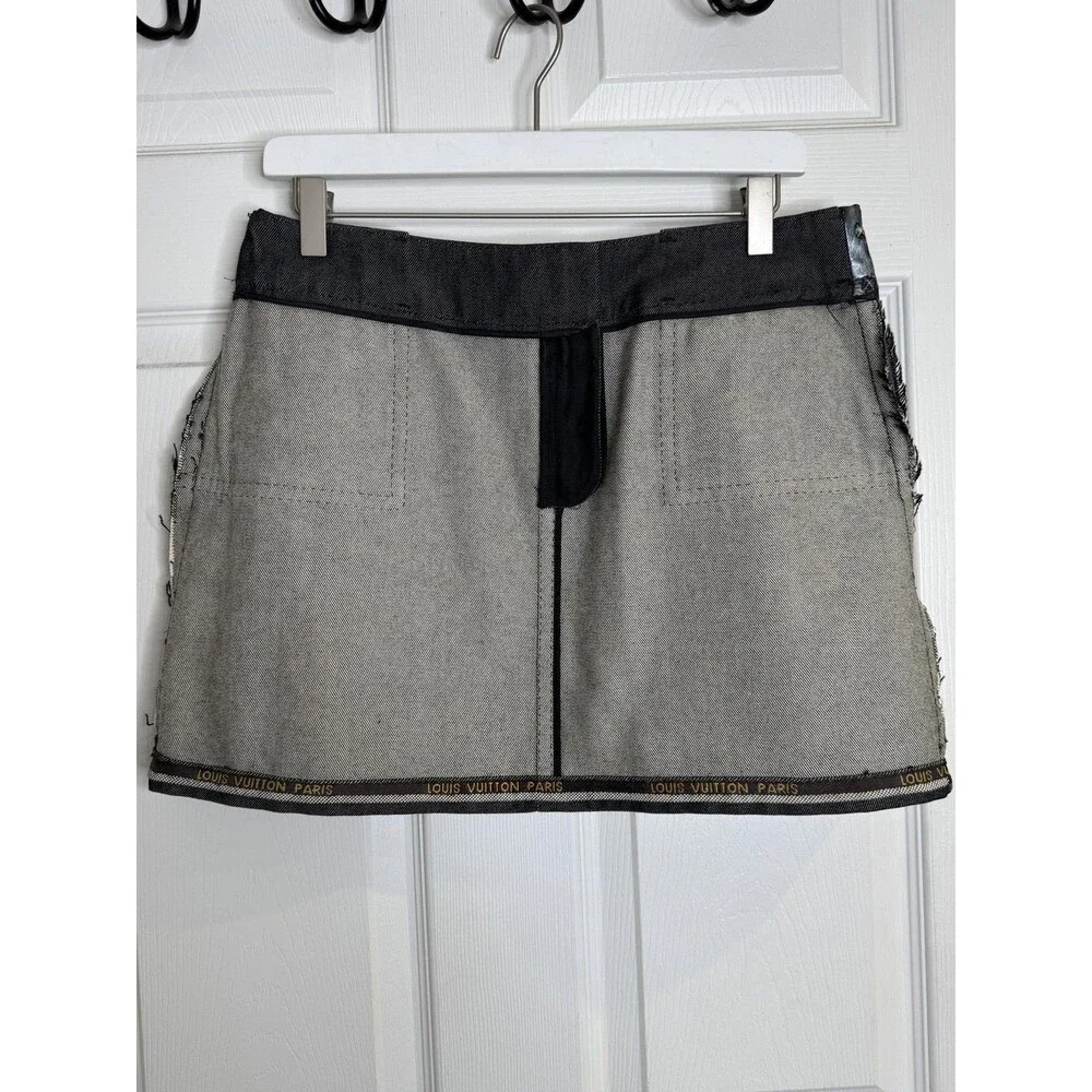 Louis Vuitton Skirt Womens 38 Black Wool Cotton Studded Mini Zip Pockets France